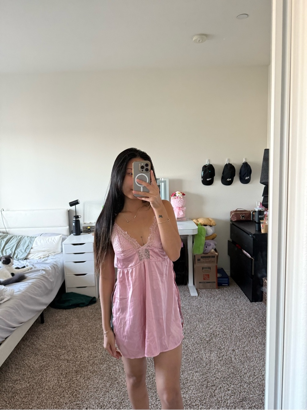 Pink pajama slip dress